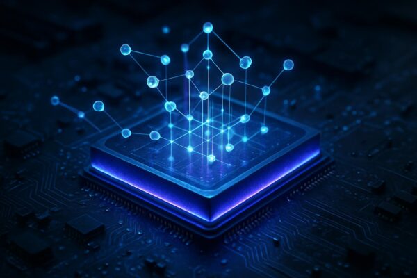 Ilustrasi chip kuantum Google dengan qubit