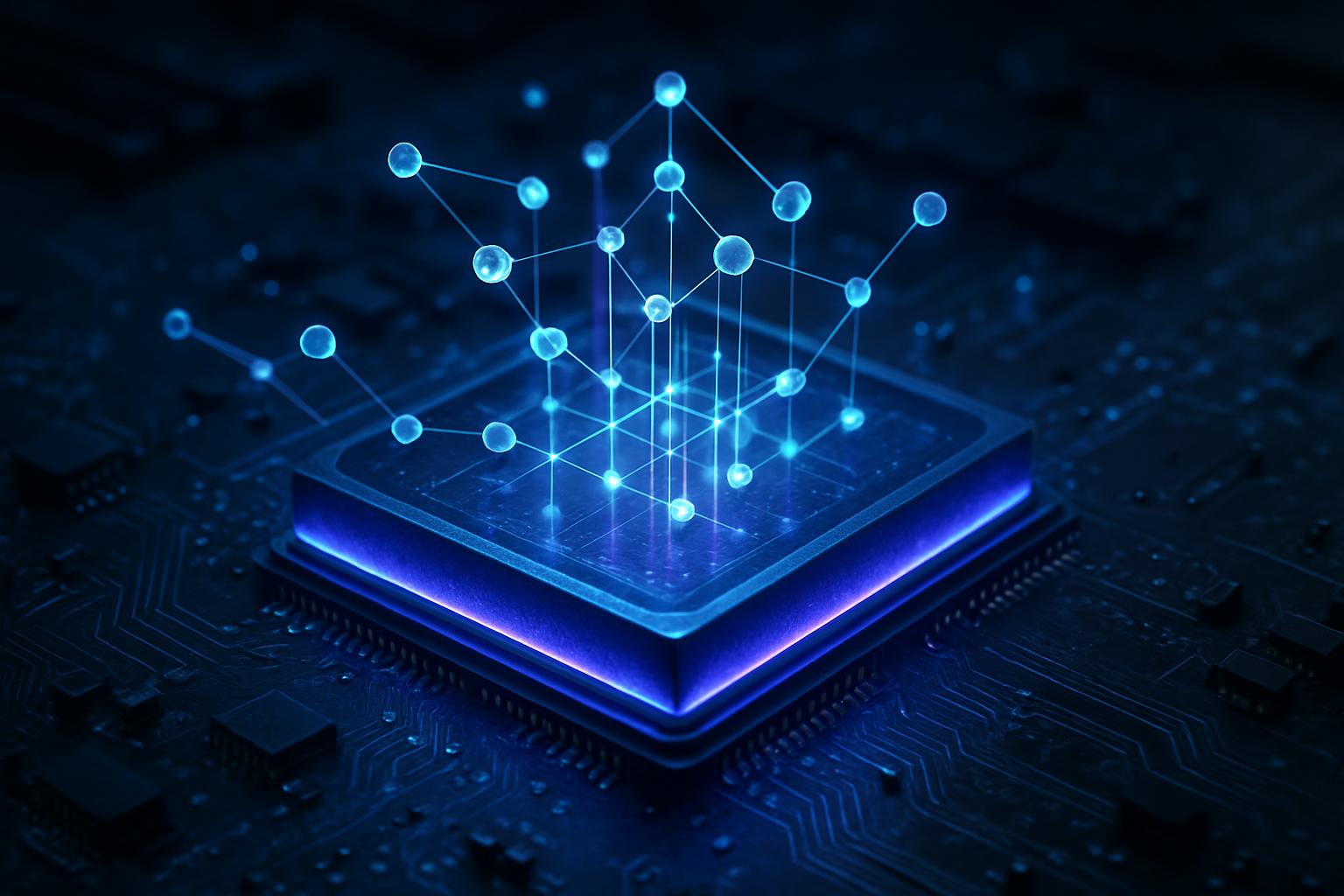 Ilustrasi chip kuantum Google dengan qubit